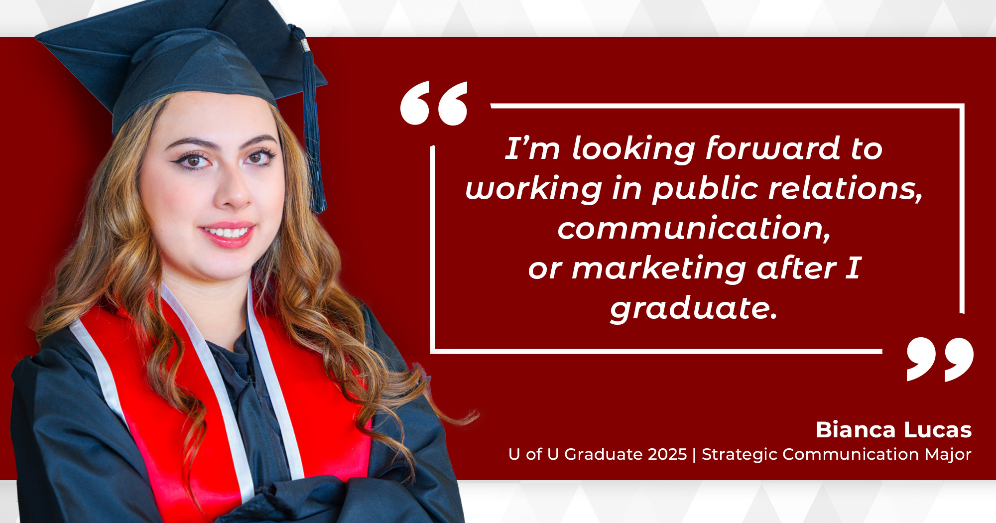 Communication student in graduation regalia
